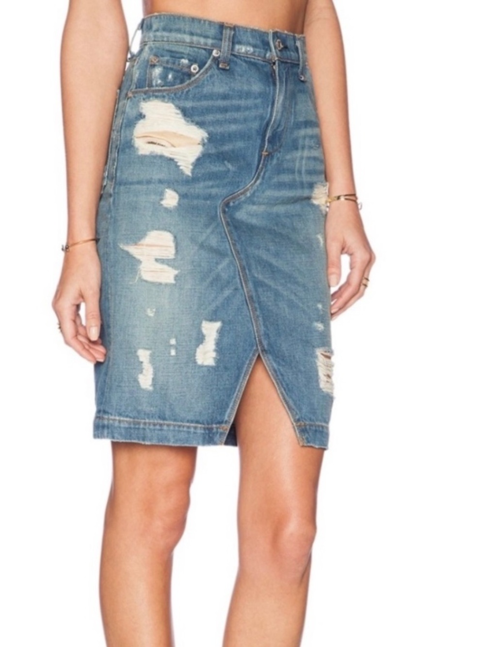 EUC [rag & bone] Destroyed Denim Blue Jean High Pencil Skirt | 27 · Small · 4